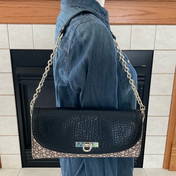 DKNY Black Monogram Clutch/Shoulder Handbag - Picture 2 of 12